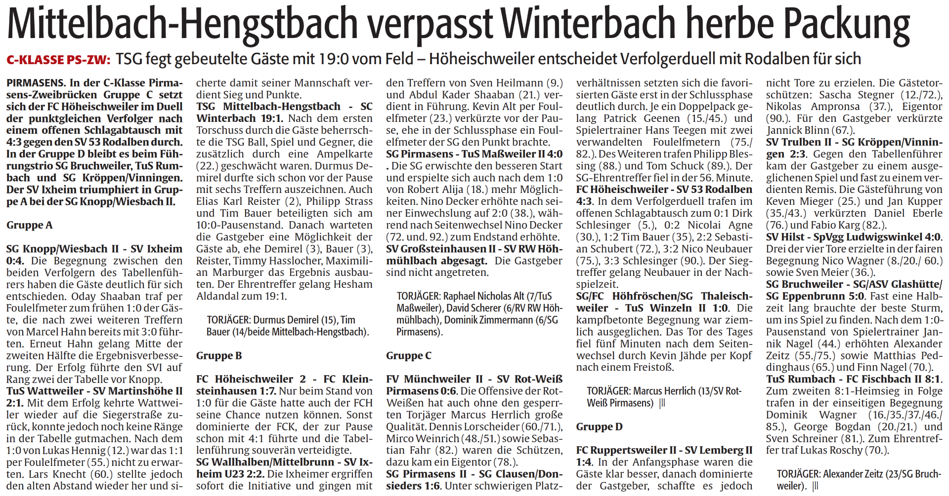 Mittelbach Hengstbach verpasst Winterbach herbe Packung