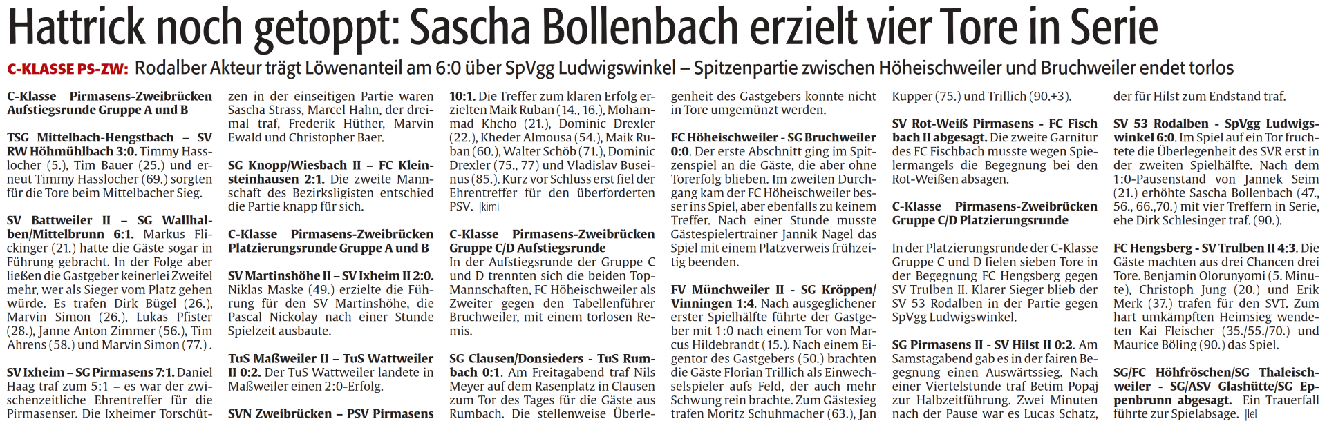 Hattrick noch getoppt: Sascha Bollenbach erzielt vier Tore in Serie