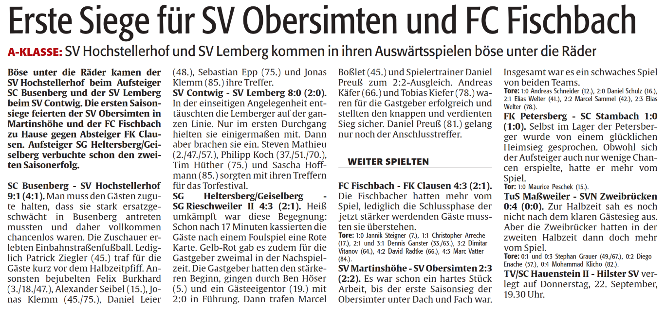 Erste Siege für SV Obersimten und FC Fischbach
