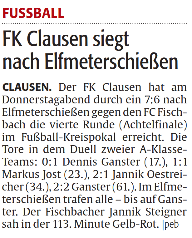 FK Clausen siegt nach Elfmeterschießen