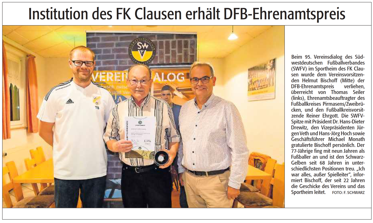Institution des FK Clausen erhält DFB Ehrenamtspreis