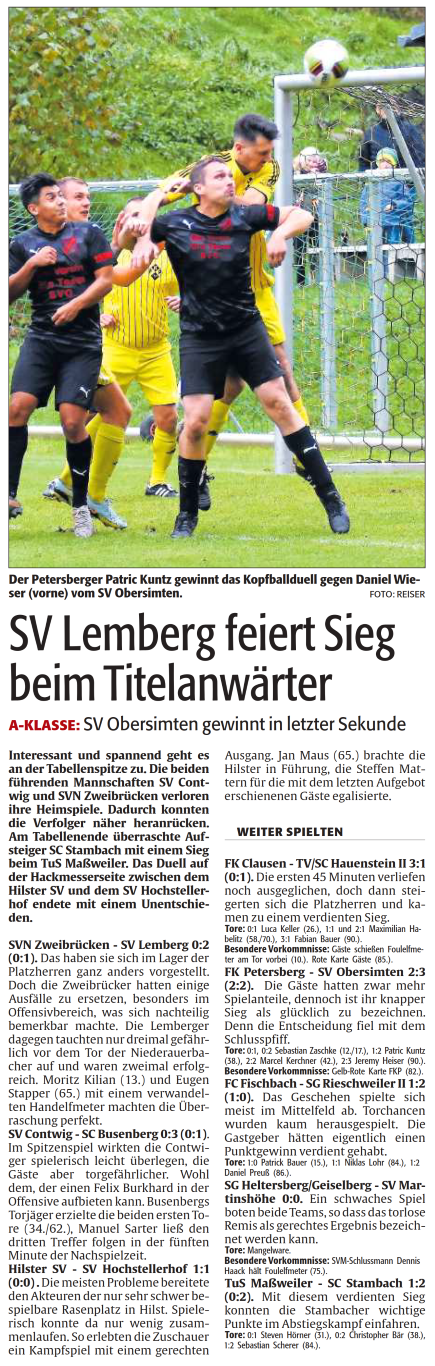SV Lemberg feiert Sieg beim Titelanwärter